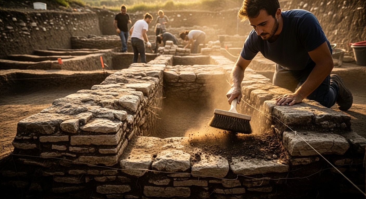 Archaeologists excavate an ancient agricultural warehouse and medieval burial site in Tuscany, Italy.
