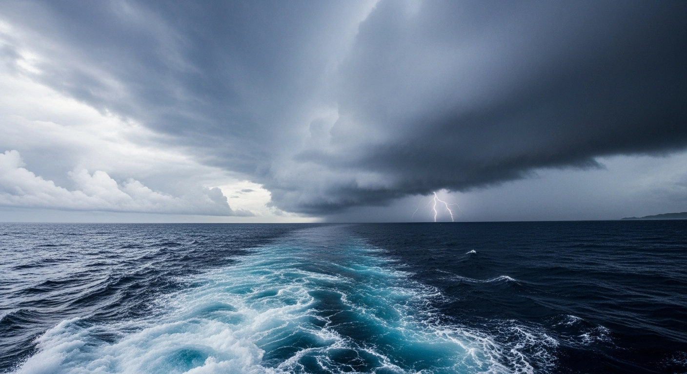 A massive typhoon swirls over the Pacific Ocean as it tracks toward the Yaeyama Islands in Okinawa, Japan.