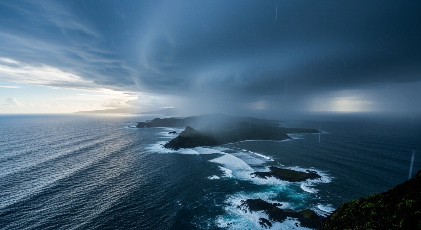 A massive typhoon swirls over the Pacific Ocean as it approaches the Ogasawara Islands near Japan.