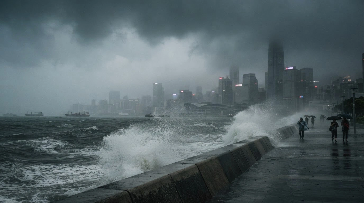 A powerful storm with heavy rainfall and turbulent waves hits a coastal city in China as Typhoon Usagi approaches.