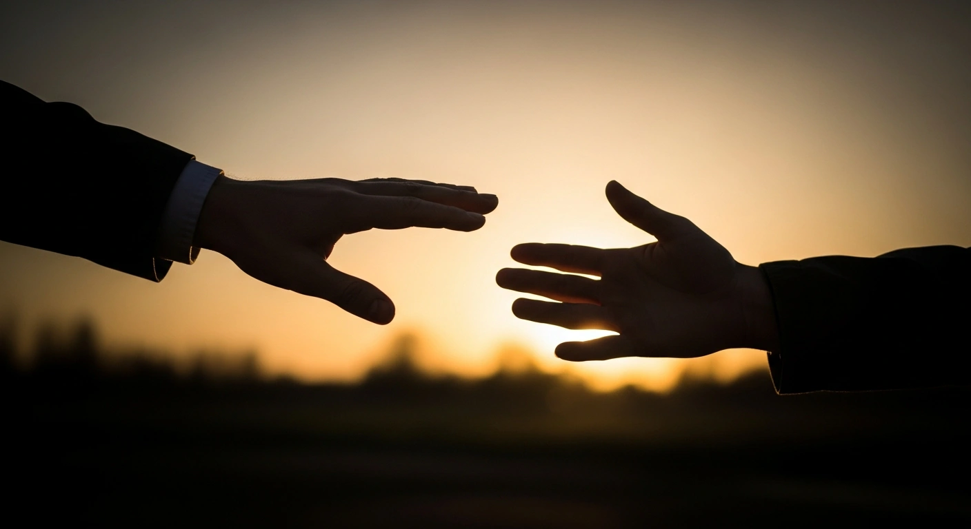 Two hands reaching toward each other in a gesture of solidarity between the United Arab Emirates and Algeria following a tragic fire at an orphanage.