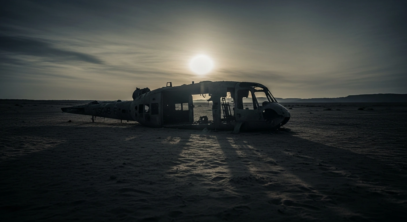 The wreckage of a UAE Armed Forces helicopter sits in a desert landscape following a fatal training mission accident.