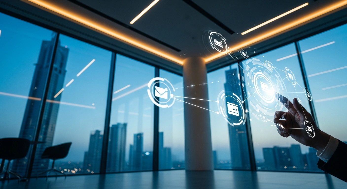 A professional interacts with a digital interface representing the UAE national e-invoicing framework to modernize tax compliance and business processes.