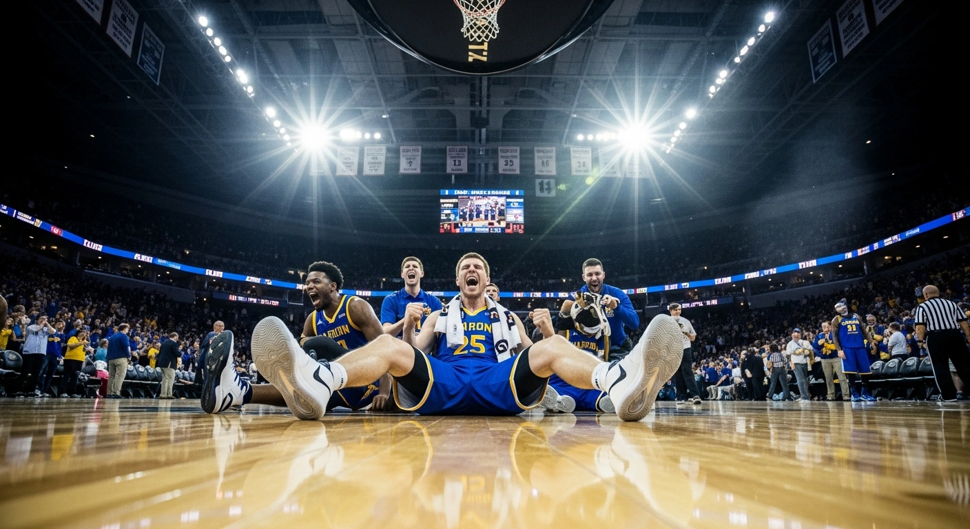 The UCLA Bruins women's basketball team celebrates their national championship victory on the court after defeating the University of South Carolina.