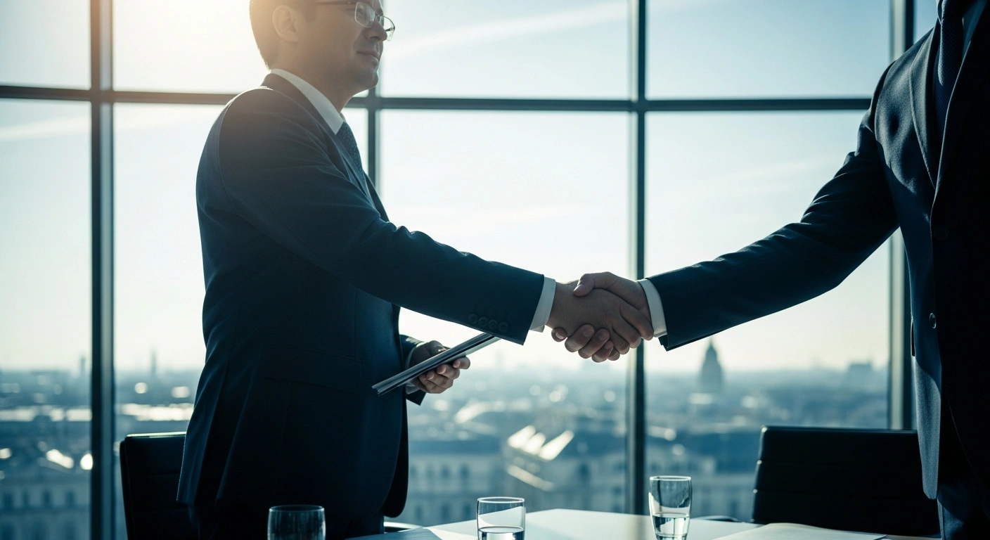 Two diplomats shake hands during a formal international session to signify the United Kingdom's support for Latvia's human rights and democratic progress.