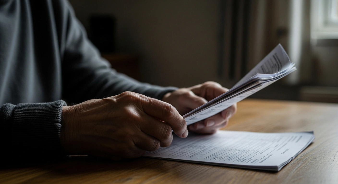 An elderly person in the United Kingdom reviews financial documents regarding their State Pension payments following administrative adjustments by the DWP.