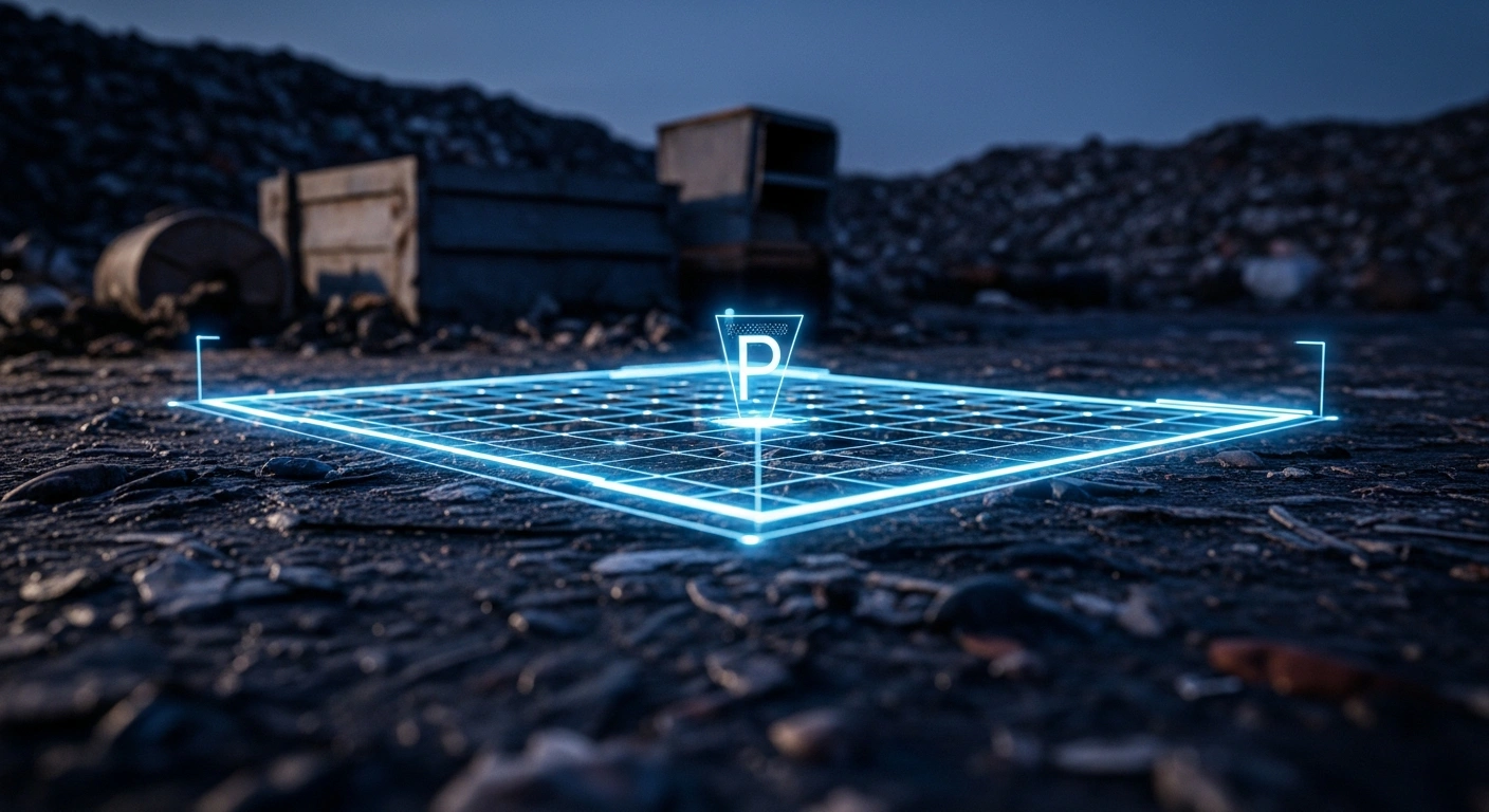 A digital monitoring interface scans an illegal landfill site as part of the UK government's new strategy to combat waste crime and fly-tipping.