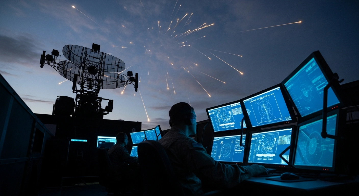 Ukrainian military commanders monitor electronic warfare systems to coordinate air defense against incoming Russian drone attacks.