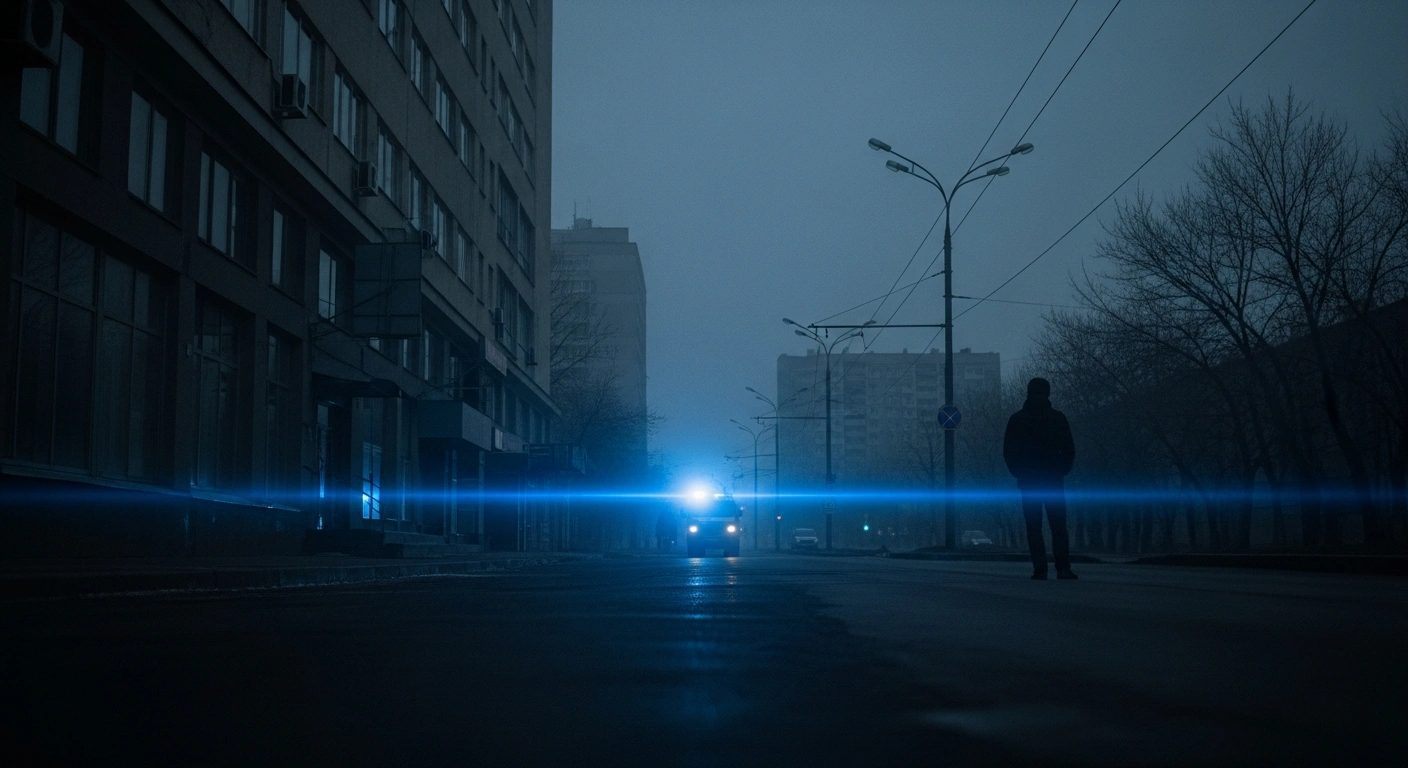 A lone figure stands on a dark, deserted city street in Ukraine as the country prepares for potential Russian missile and drone strikes.