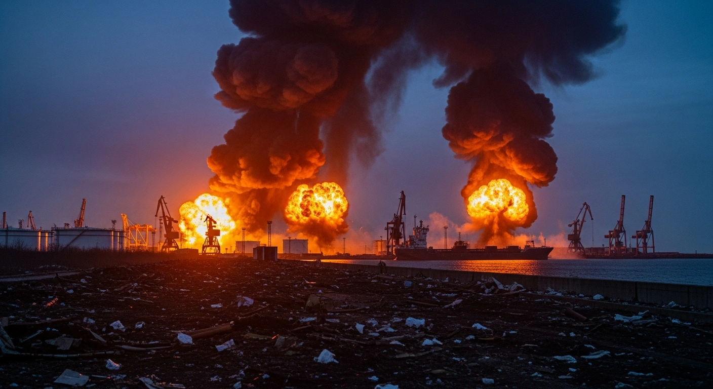 Explosions strike fuel storage facilities and port infrastructure in the Ukrainian cities of Chornomorsk and Yuzhny during a military operation.