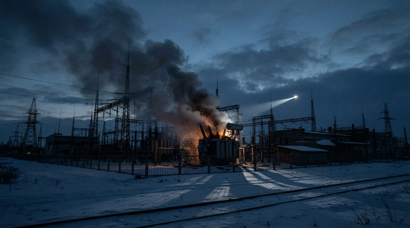 A damaged Ukrainian power station emits smoke and sparks following a targeted attack that challenges the recent energy ceasefire agreement.