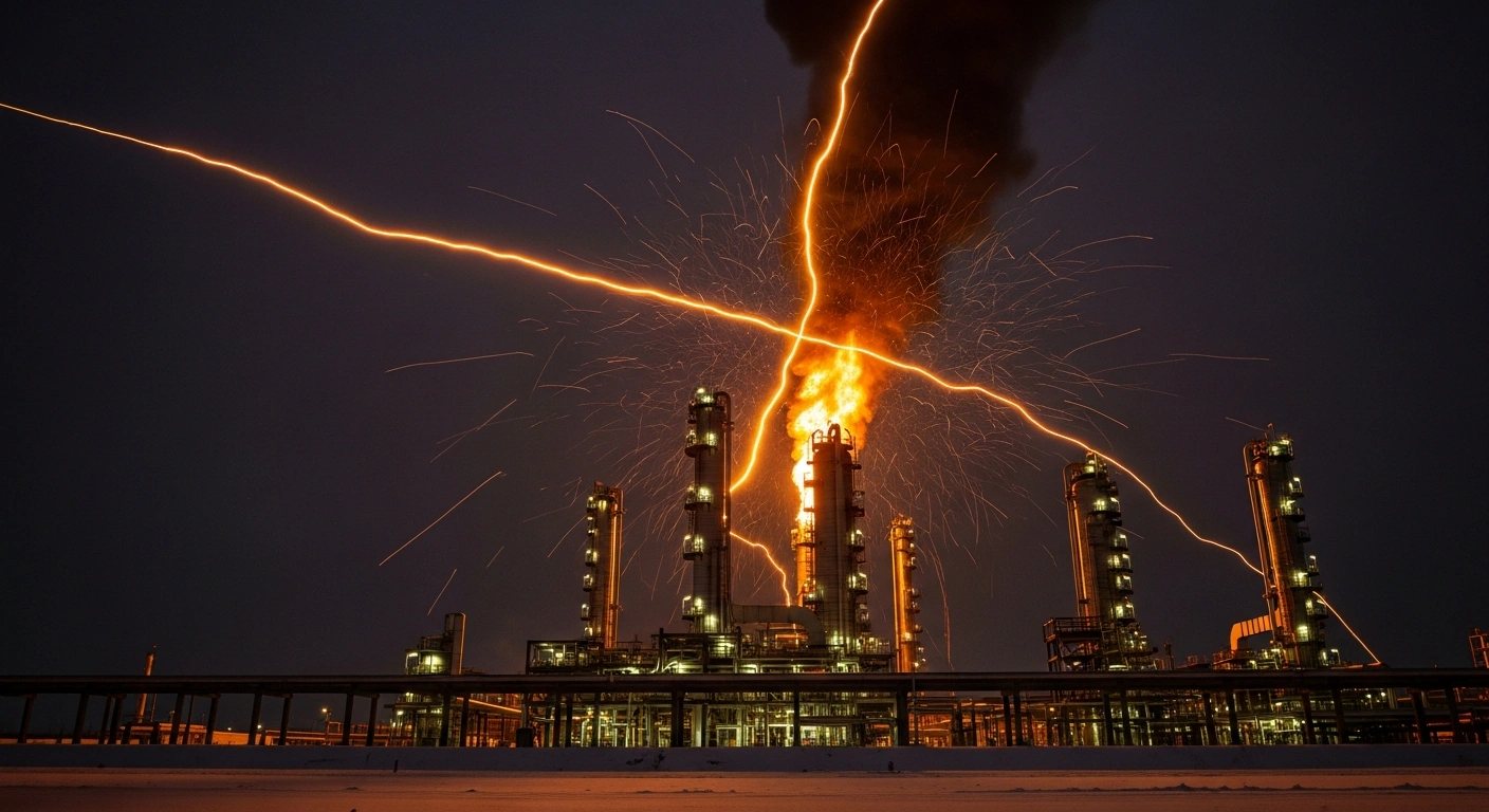 A large oil refinery complex in Russia is engulfed in flames and smoke following an overnight drone strike by Ukrainian forces.