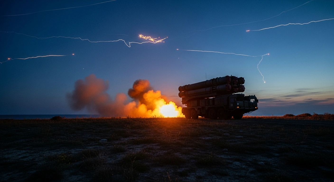 A Russian S-400 Triumf missile system stands in a remote field near Gelendzhik after being targeted by Ukrainian drone strikes.