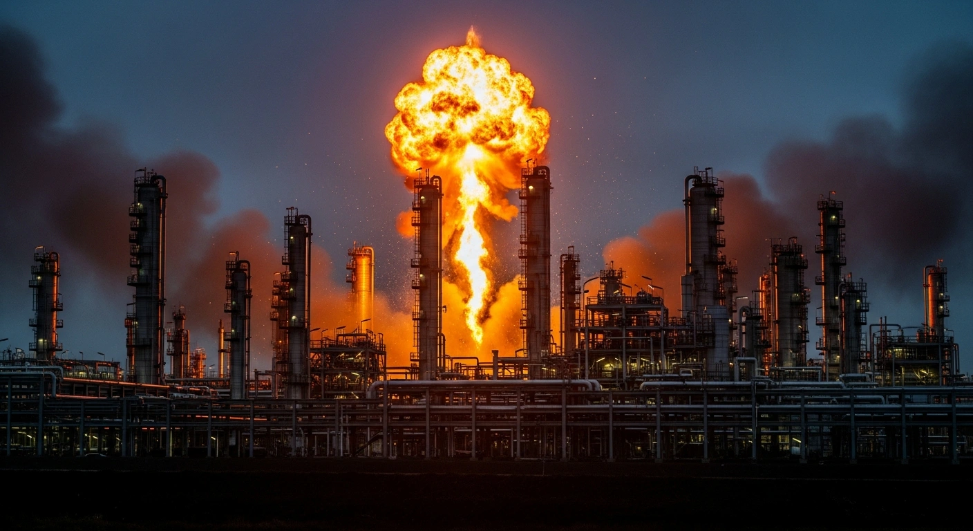 A large explosion erupts at the Metafrax Chemicals plant in Perm Krai, Russia, following a reported long-range strike.