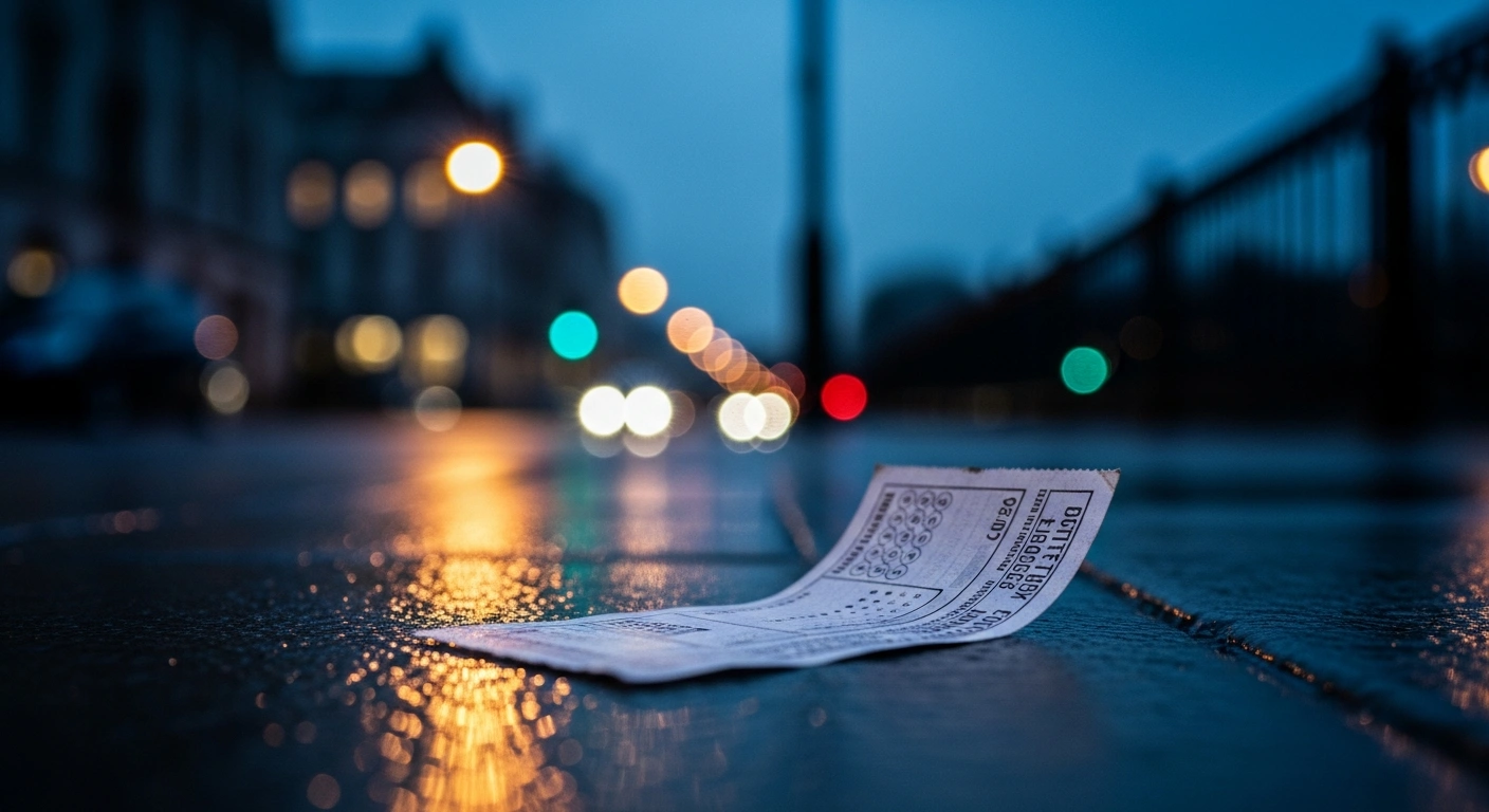 A discarded lottery ticket lies on a wet London street after the unclaimed ten million pound jackpot expired.