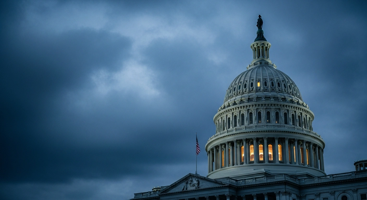 The United States Capitol building stands under a twilight sky, representing the legal oversight of U.S. foreign policy and the absence of a formal declaration of war with Iran.