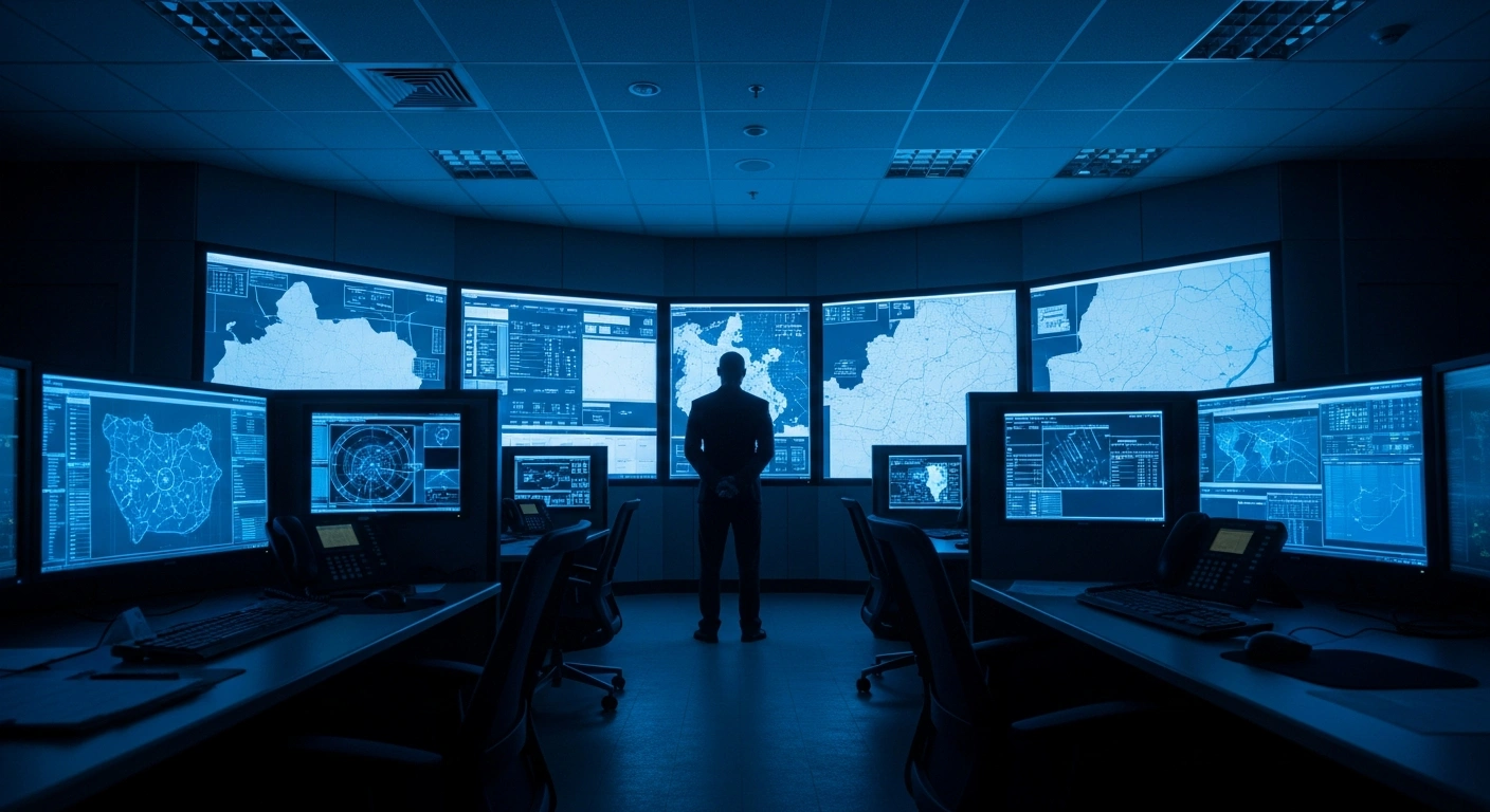 A U.S. military officer stands in a high-tech command center as the United States Central Command refutes false reports regarding captured American service members.