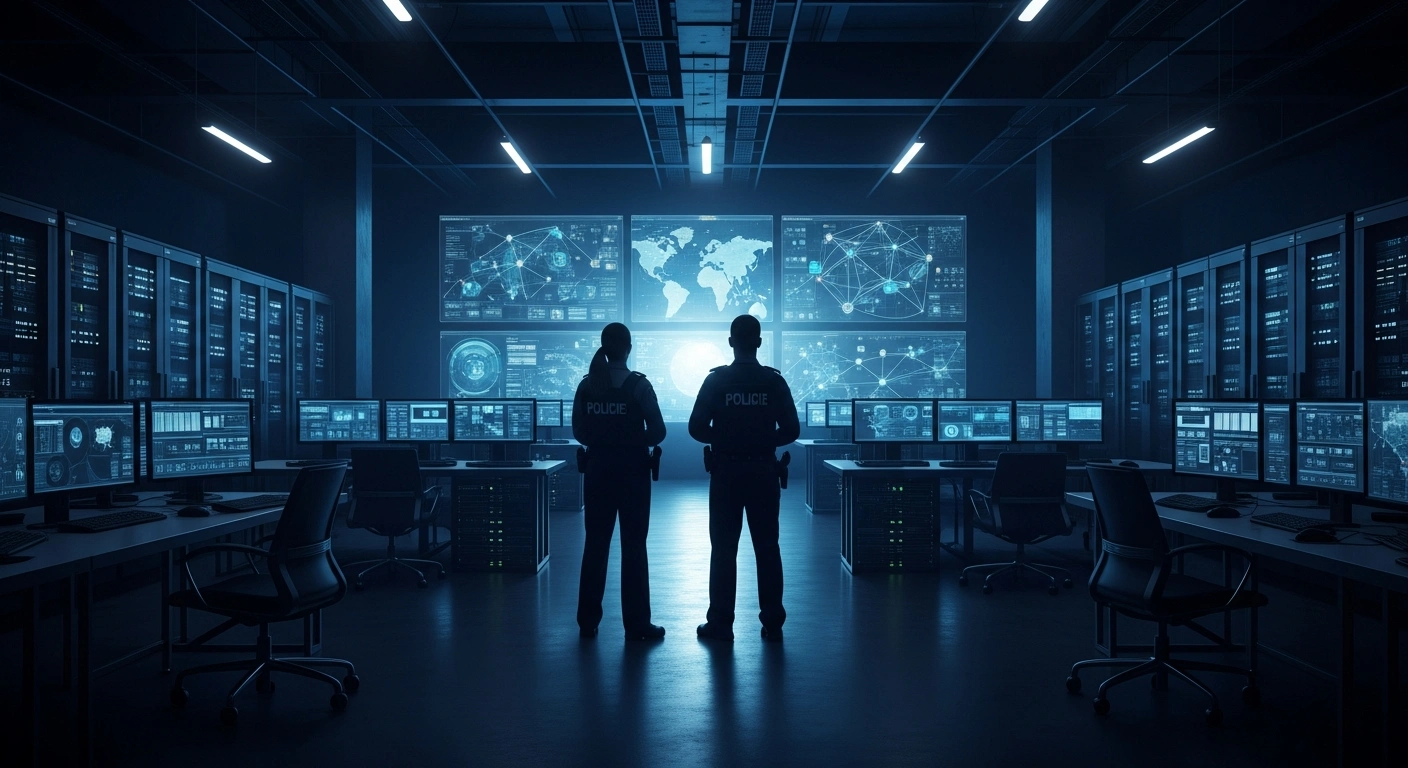 Chinese and American law enforcement officers collaborate in a high-tech command center to dismantle international fraud operations.