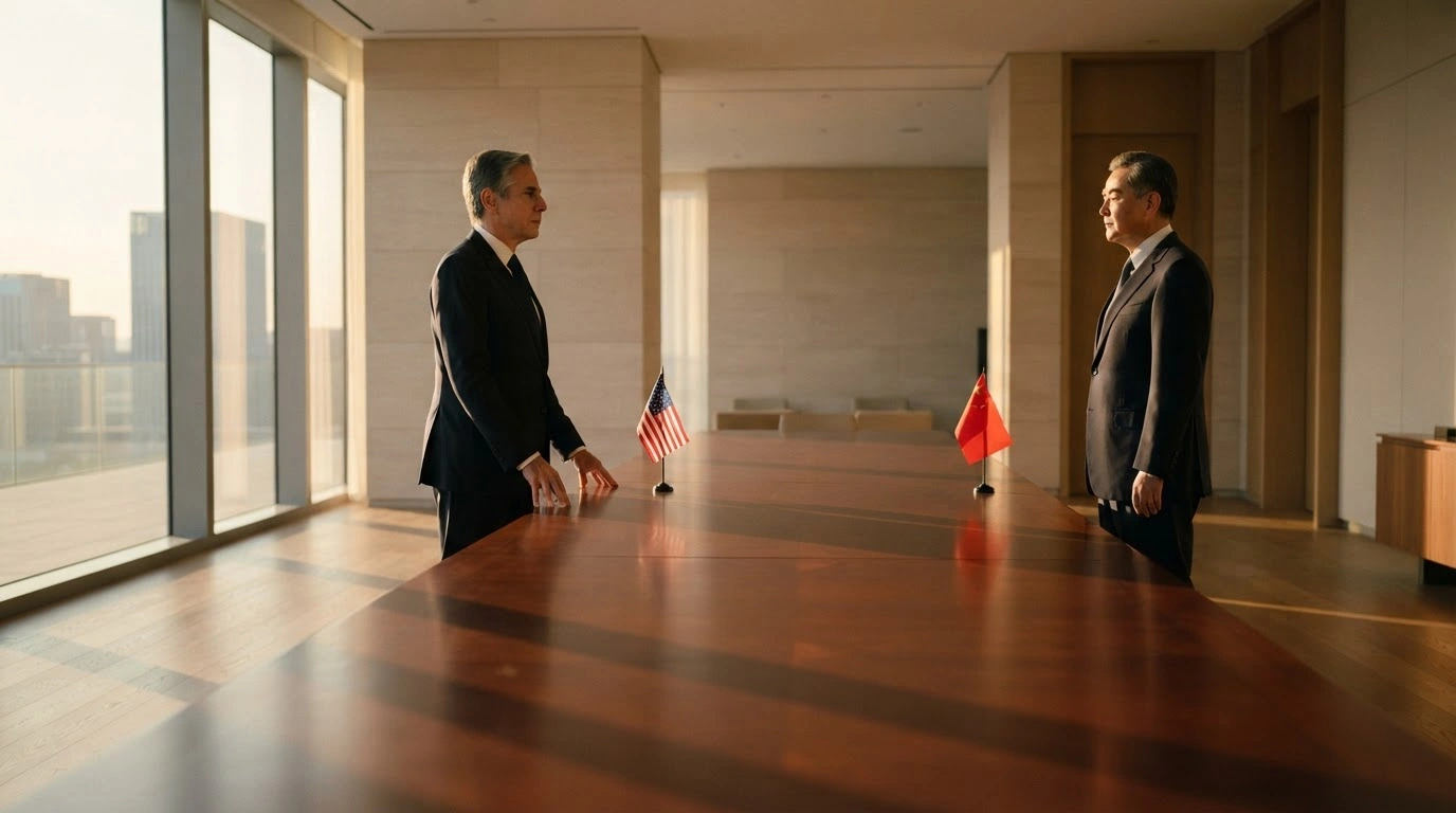 Two high-ranking officials stand at a conference table to finalize the Phase One trade agreement between the United States and China.