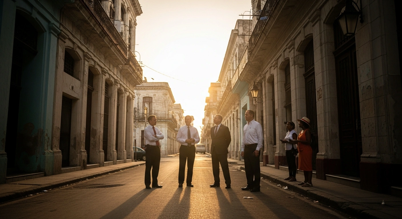 Four U.S. Democratic representatives meet with local citizens on a street in Havana to discuss the ongoing energy crisis and the impact of sanctions in Cuba.