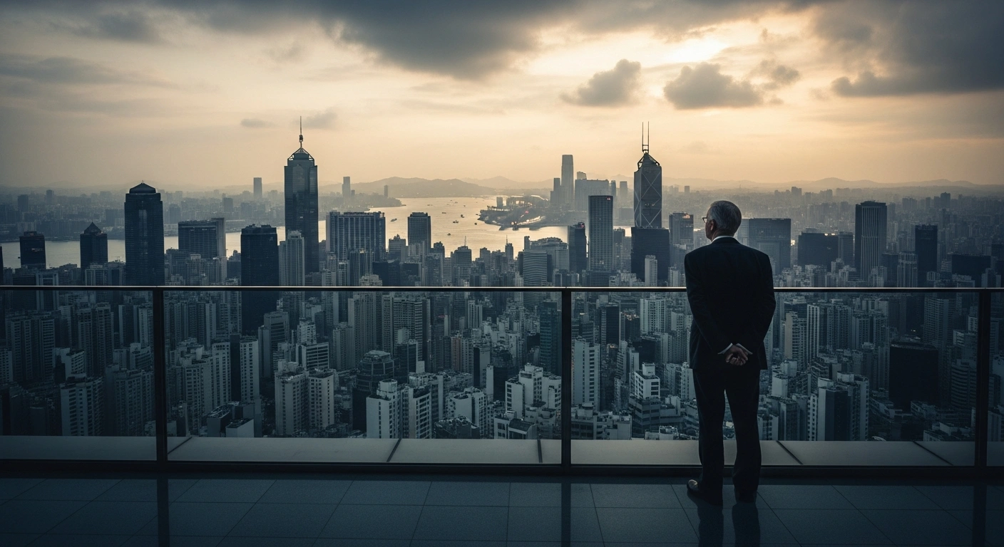 A businessman looks over a city skyline representing the sluggish growth of the American economy during the second quarter.
