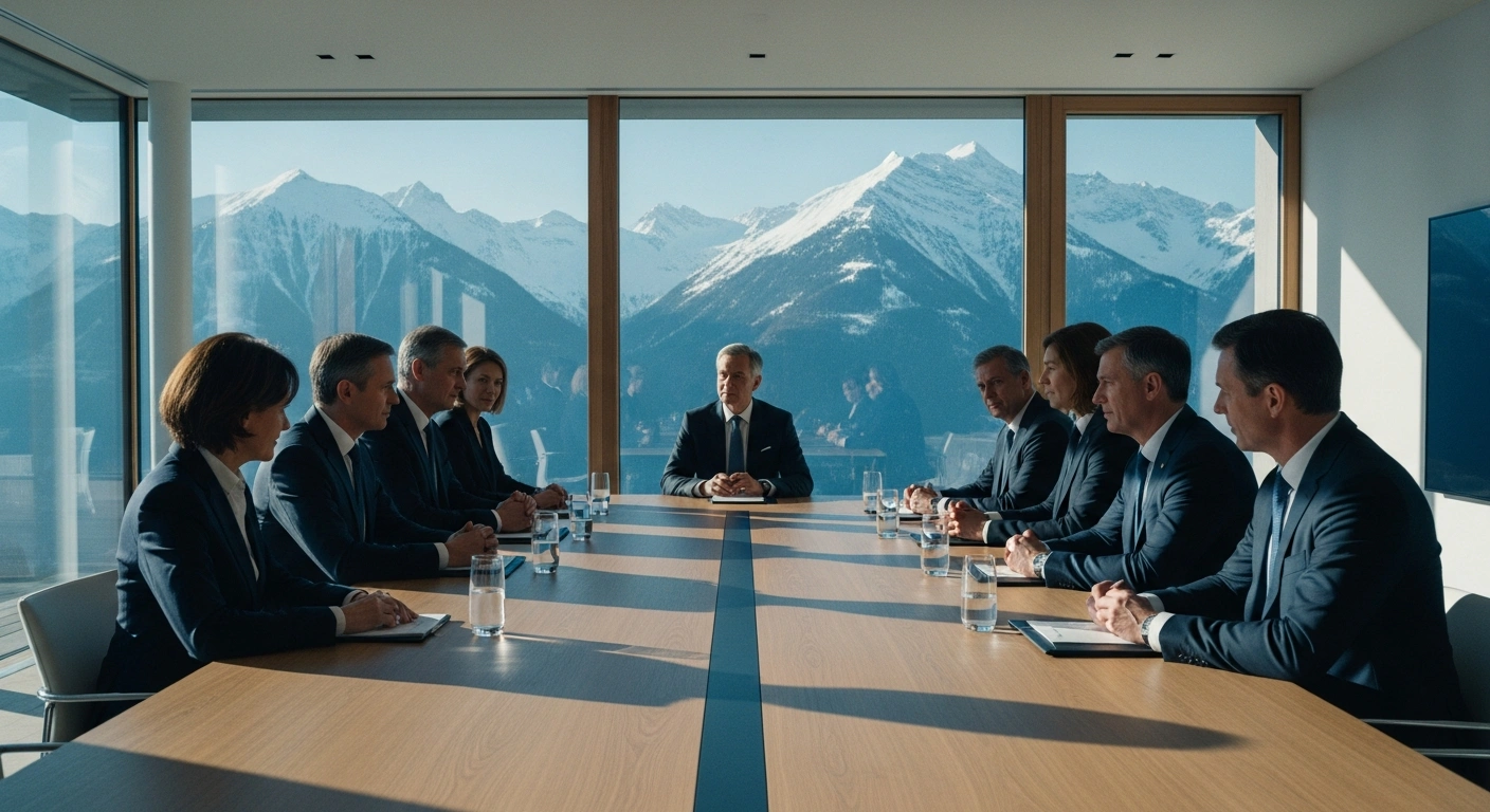 Delegations from the United States and Iran sit across from each other at a conference table in Switzerland to conduct technical negotiations.