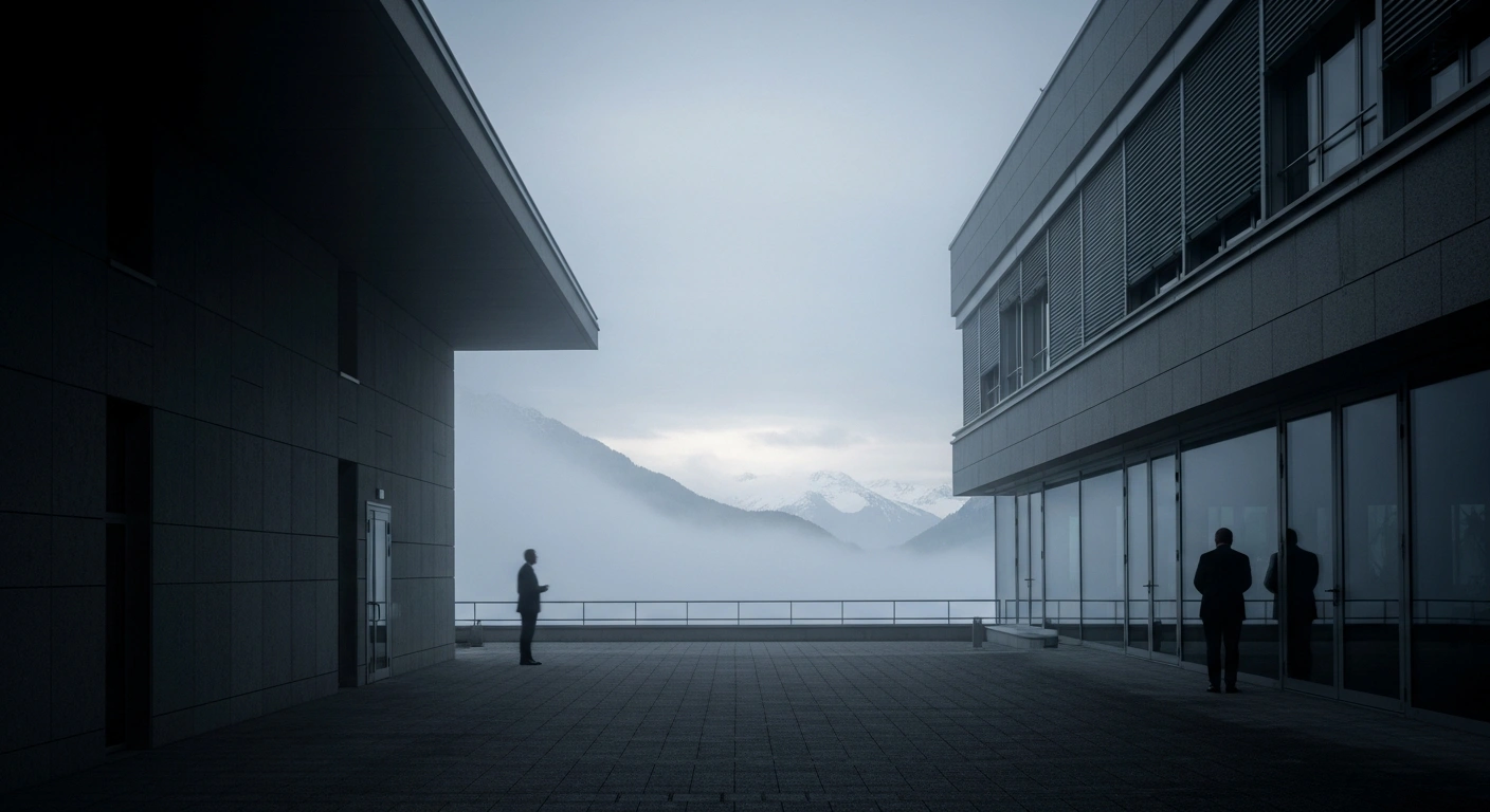 A modern building in Switzerland stands empty as diplomatic talks between the United States and Iran are postponed due to rising tensions in the Middle East.