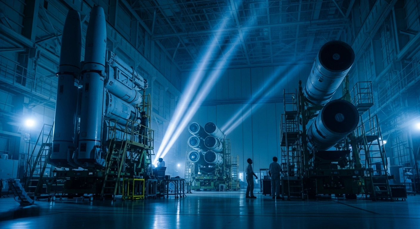 Japanese and American defense officials collaborate on the assembly of advanced missile systems in a high-tech industrial facility to strengthen regional security.