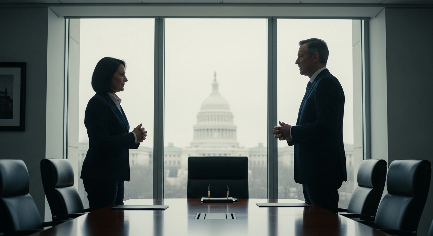 United States and Mexican officials engage in formal trade negotiations regarding agricultural and energy policies in a Washington D.C. office.