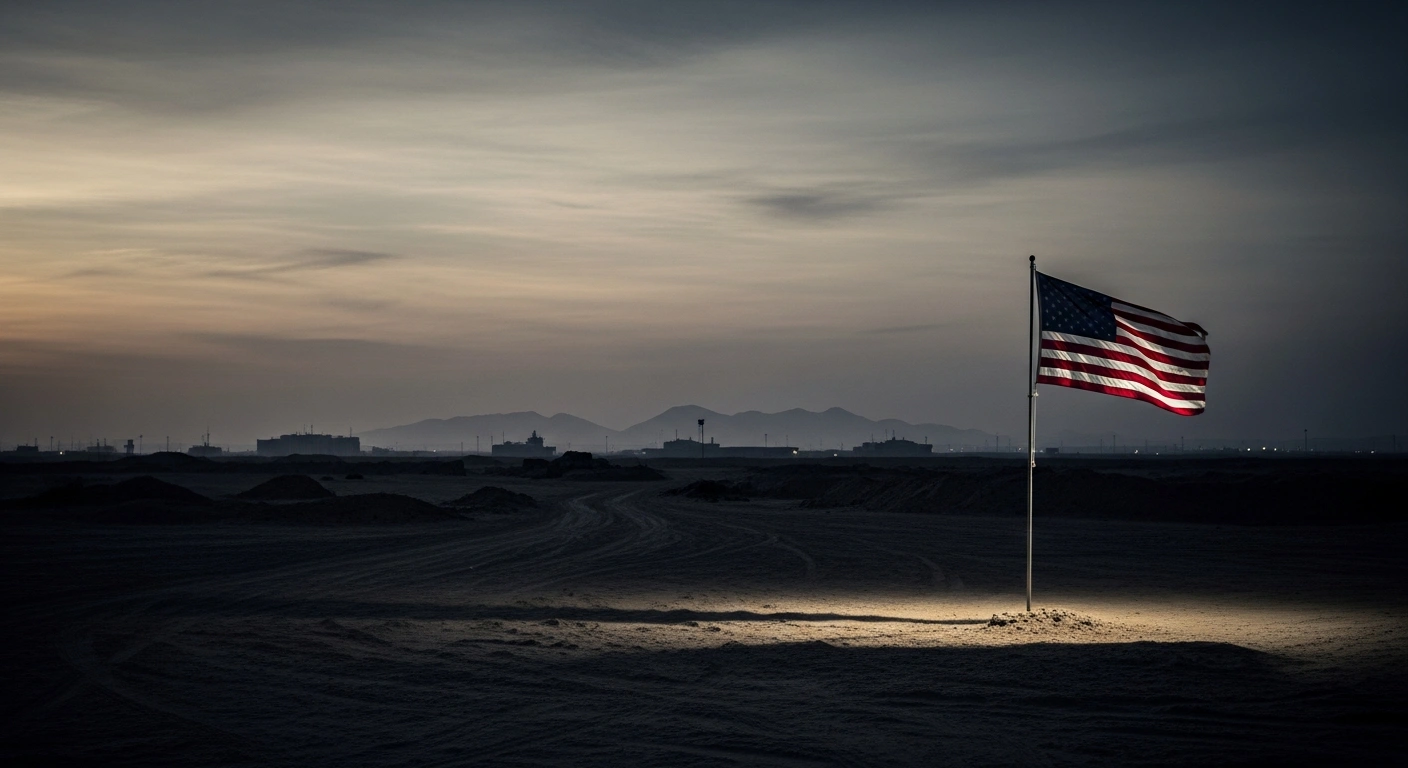 A lone American flag stands in a desert landscape representing the U.S. Department of Defense report on casualties from militia attacks in the Middle East.
