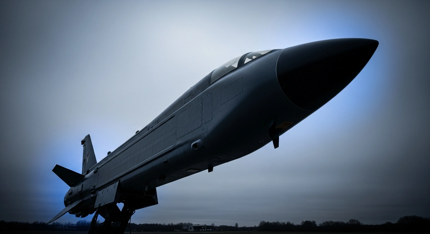 A close-up view of a long-range cruise missile stationed at a military base in Germany as part of a US defense deployment strategy.