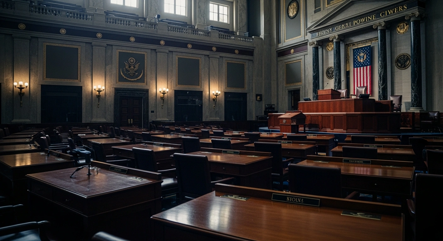 The interior of the U.S. Senate chamber remains quiet after lawmakers voted against a resolution to restrict presidential military authority regarding Iran.
