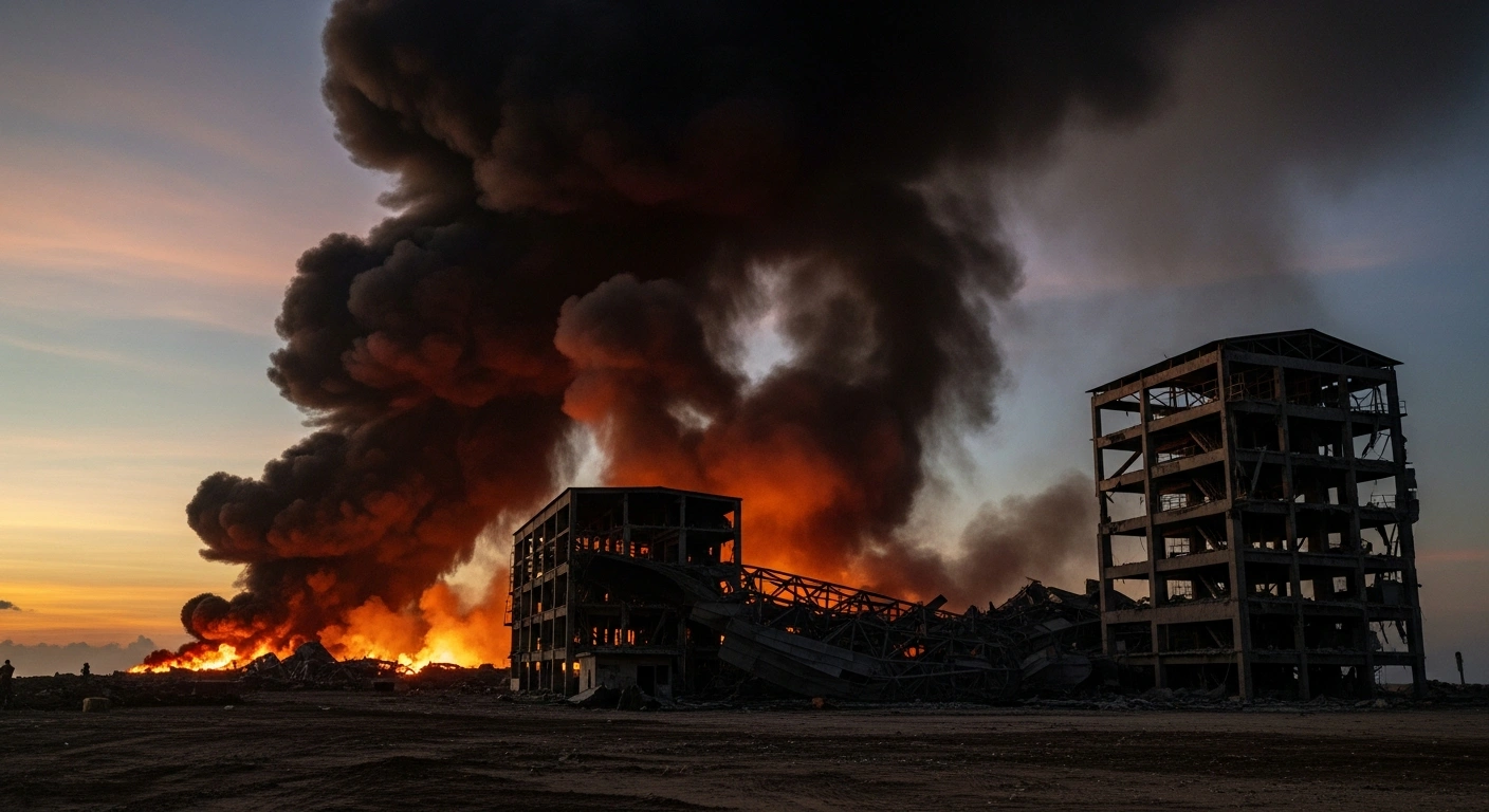 The smoldering ruins of a Venezuelan coastal facility, allegedly used for drug loading, are depicted after a US strike announced by President Trump.