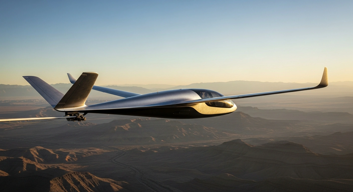 A futuristic electric aircraft flies over the Utah desert as part of a U.S. Department of Transportation pilot program for sustainable aviation.