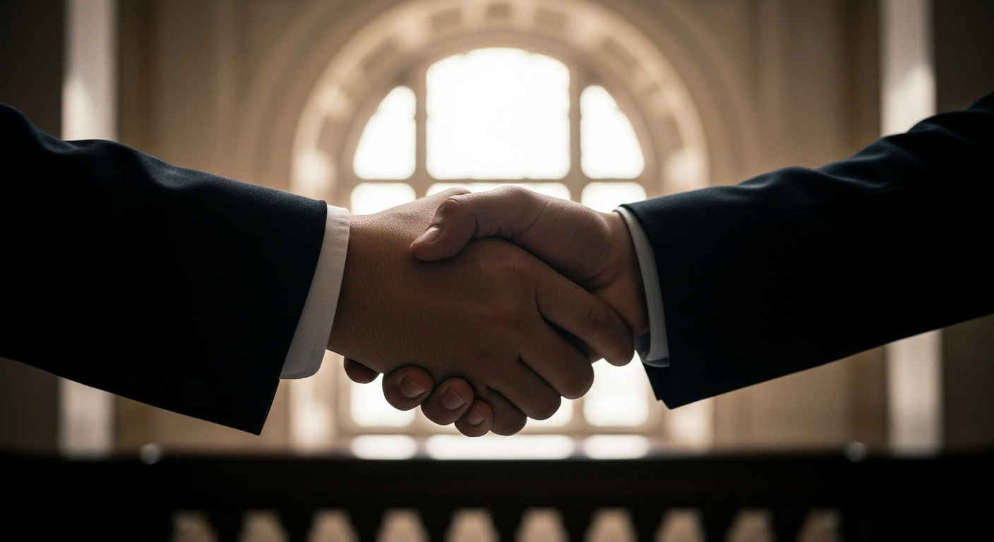 Representatives from the Vatican and the German Bundesbank shake hands to symbolize a new financial cooperation agreement.
