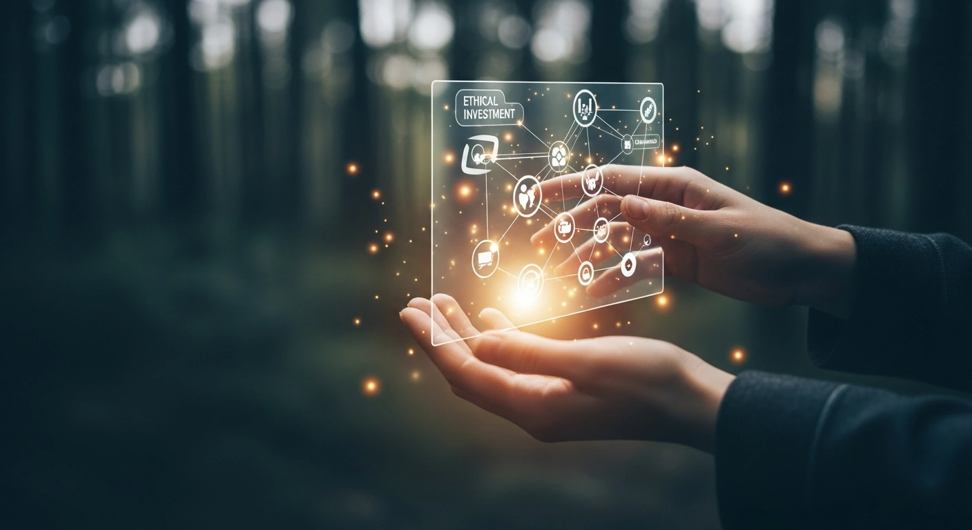 A person holds a digital interface representing ethical investment strategies for Catholic institutions focused on sustainable mining practices.
