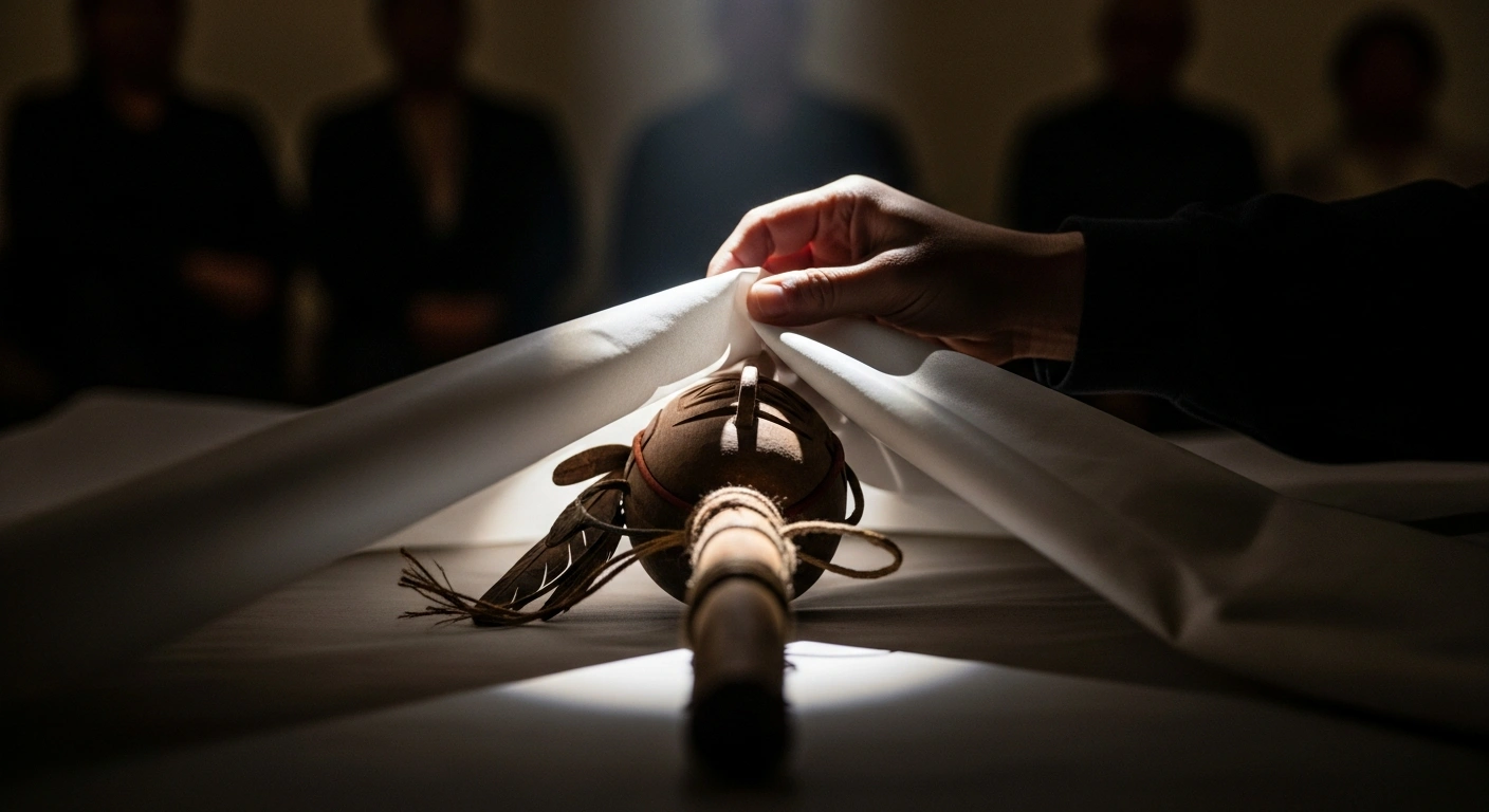 A close-up image depicts an intricately carved Indigenous artifact, possibly a ceremonial mask, being carefully handled as part of the 62 artifacts returned from the Vatican's Anima Mundi collection to Canada, an act of reconciliation for First Nations, Inuit, and Métis communities.