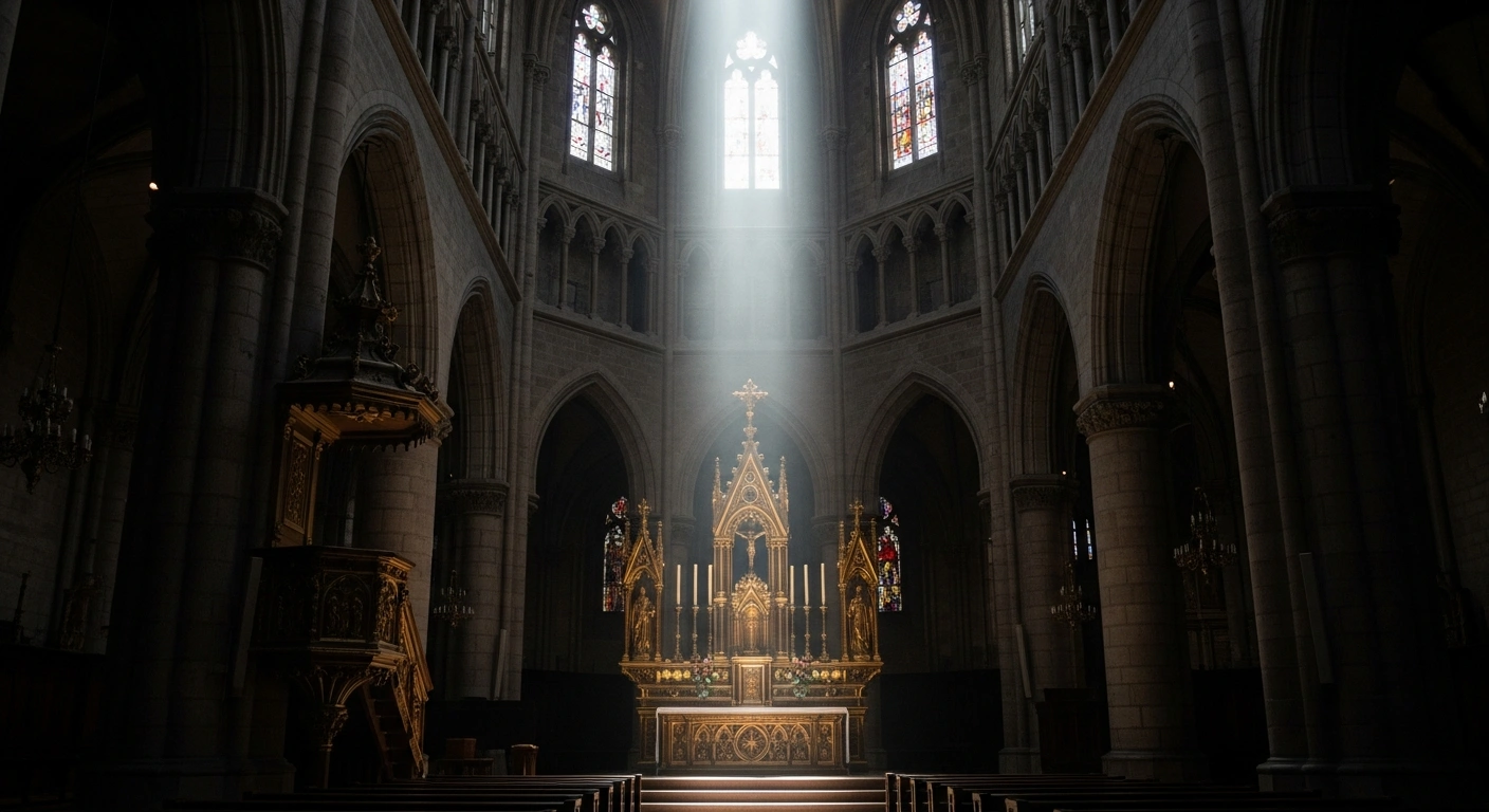 A solemn altar inside a grand cathedral represents the Vatican's decision to maintain restrictions on the Traditional Latin Mass.