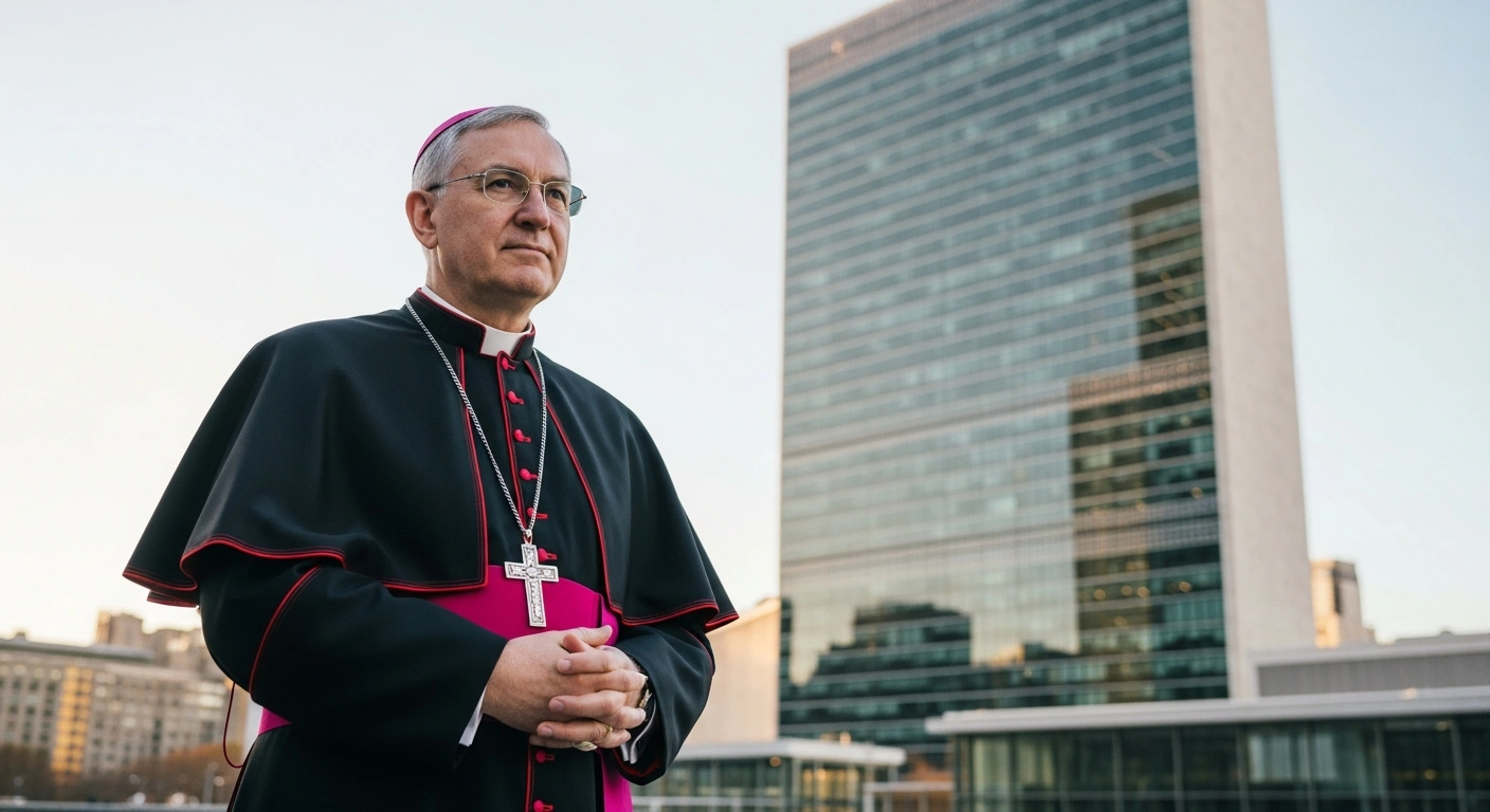 Archbishop Christophe-Zakhia El-Kassis stands outside the United Nations headquarters in New York as the new Permanent Observer of the Holy See.