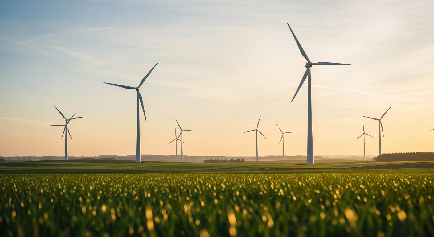 Several modern Vestas wind turbines stand in a green field in Germany as part of the Ober-Mörlen wind energy project.