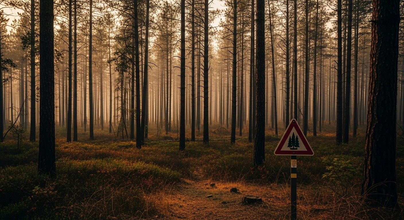 A warning sign stands in the dry Vienna Woods as the city implements a ban on smoking and open fires to prevent wildfires.