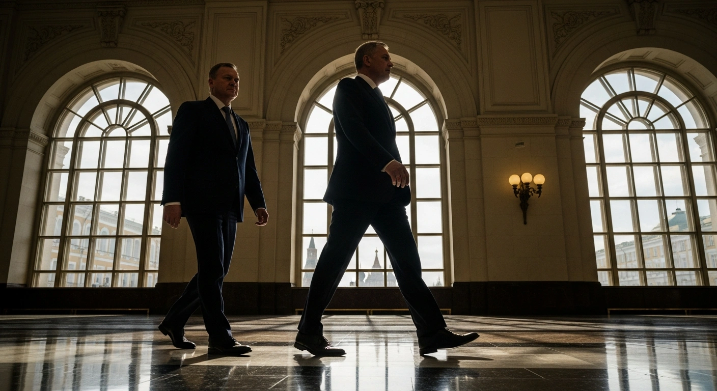 Vietnamese Prime Minister Pham Minh Chinh walks with a Russian official in Moscow to discuss bilateral cooperation in energy and trade.