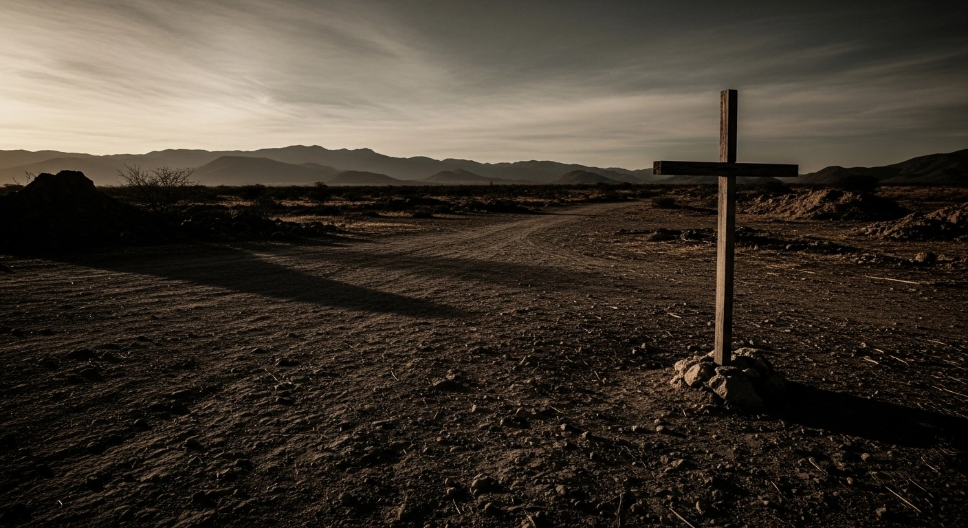 A desolate landscape in Sinaloa, Mexico, marks the site where nine employees of the mining company Vizsla Silver were found dead following a kidnapping incident.