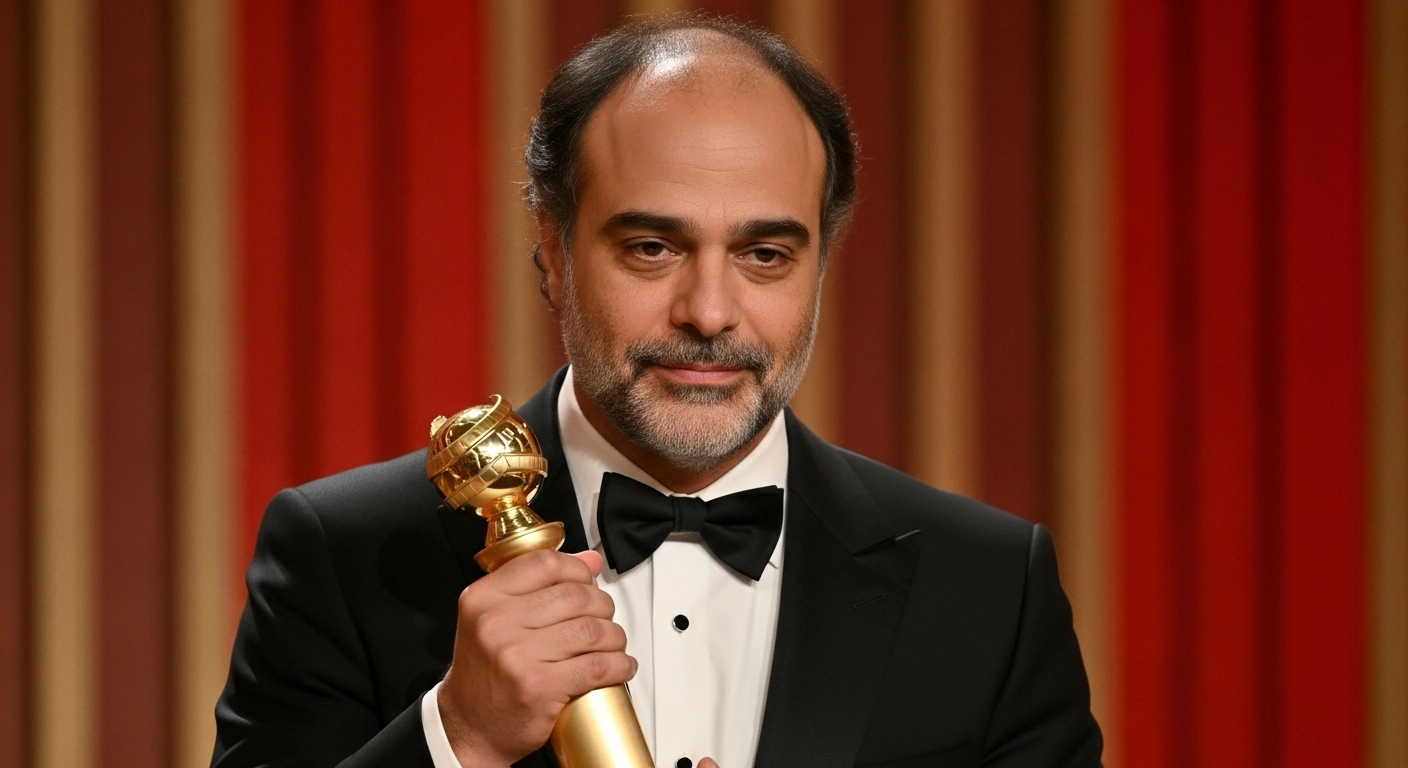 Actor Wagner Moura, a Brazilian, holds a Golden Globe Award, celebrating his historic win for Best Actor in a Motion Picture – Drama, alongside the film 'The Secret Agent's' victory for Best Motion Picture in a Non-English Language at the 83rd Golden Globe Awards.