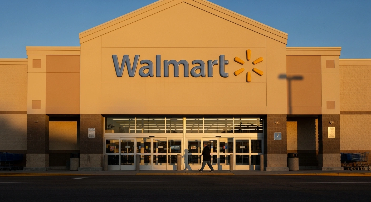 A brightly lit Walmart Supercenter stands at dusk, its automatic doors reflecting an interior glow, symbolizing the retail giant's denial of closure rumors and its commitment to remain open for business despite federal SNAP benefit suspensions affecting millions.
