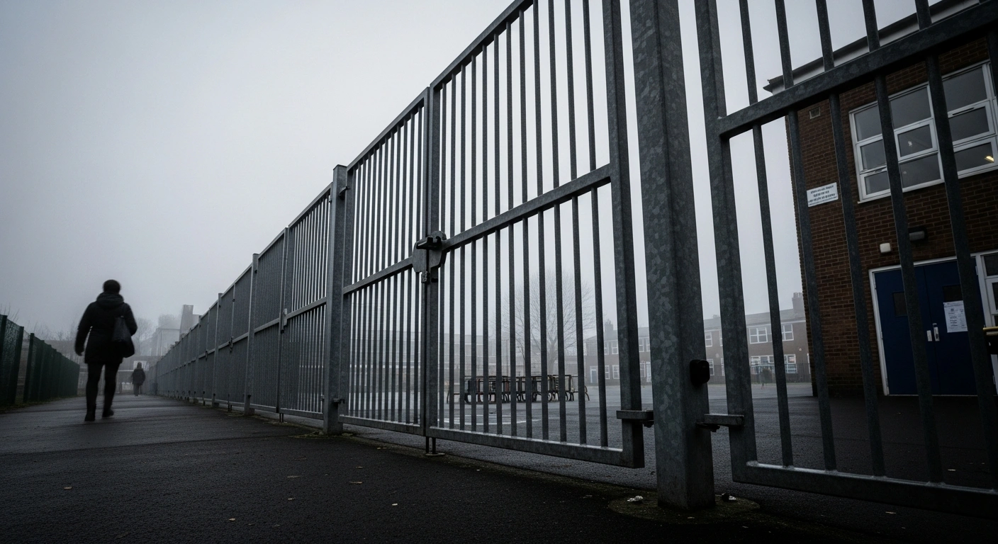 Closed school gates in the London Borough of Waltham Forest during teacher industrial action.