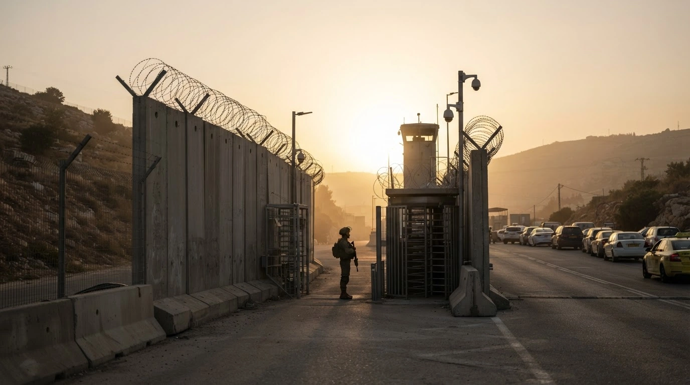 A military checkpoint at the West Bank border is closed to traffic during a security measure implemented by the Israeli government.