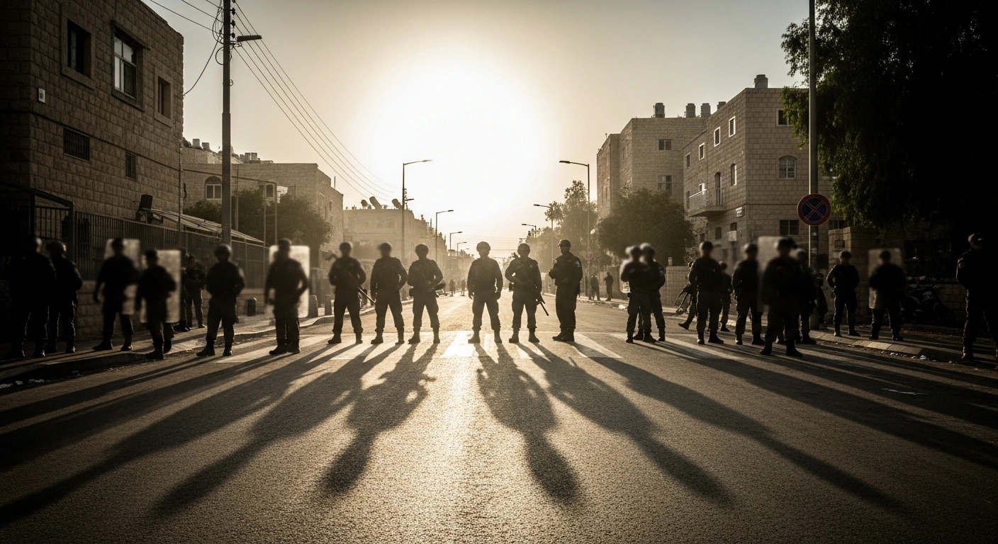 Israeli security forces maintain a heightened presence on a street in the West Bank following recent stabbing attacks.