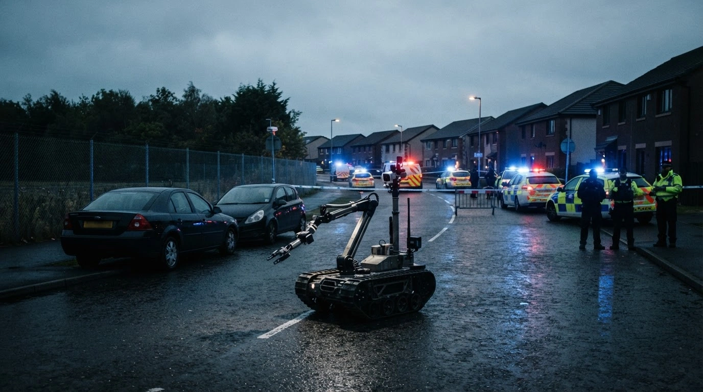 Bomb disposal experts and emergency services secure a residential area in Whelford after suspicious vehicles were found near a military base.