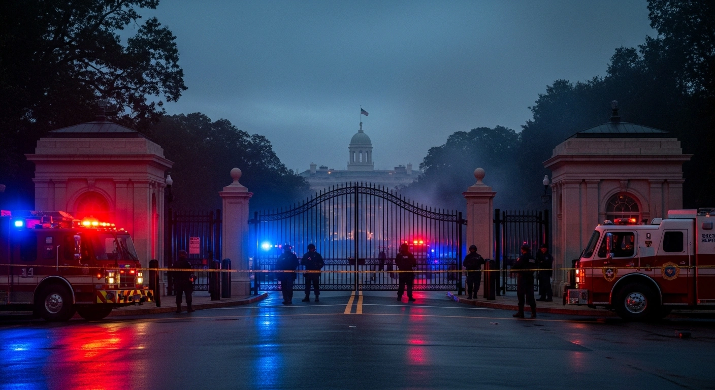 Secret Service agents secure a White House checkpoint following a shooting incident involving a gunman.